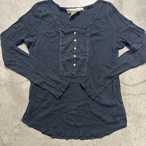 H&M Dark Navy Long-Sleeve Henley with Textured Button Placket